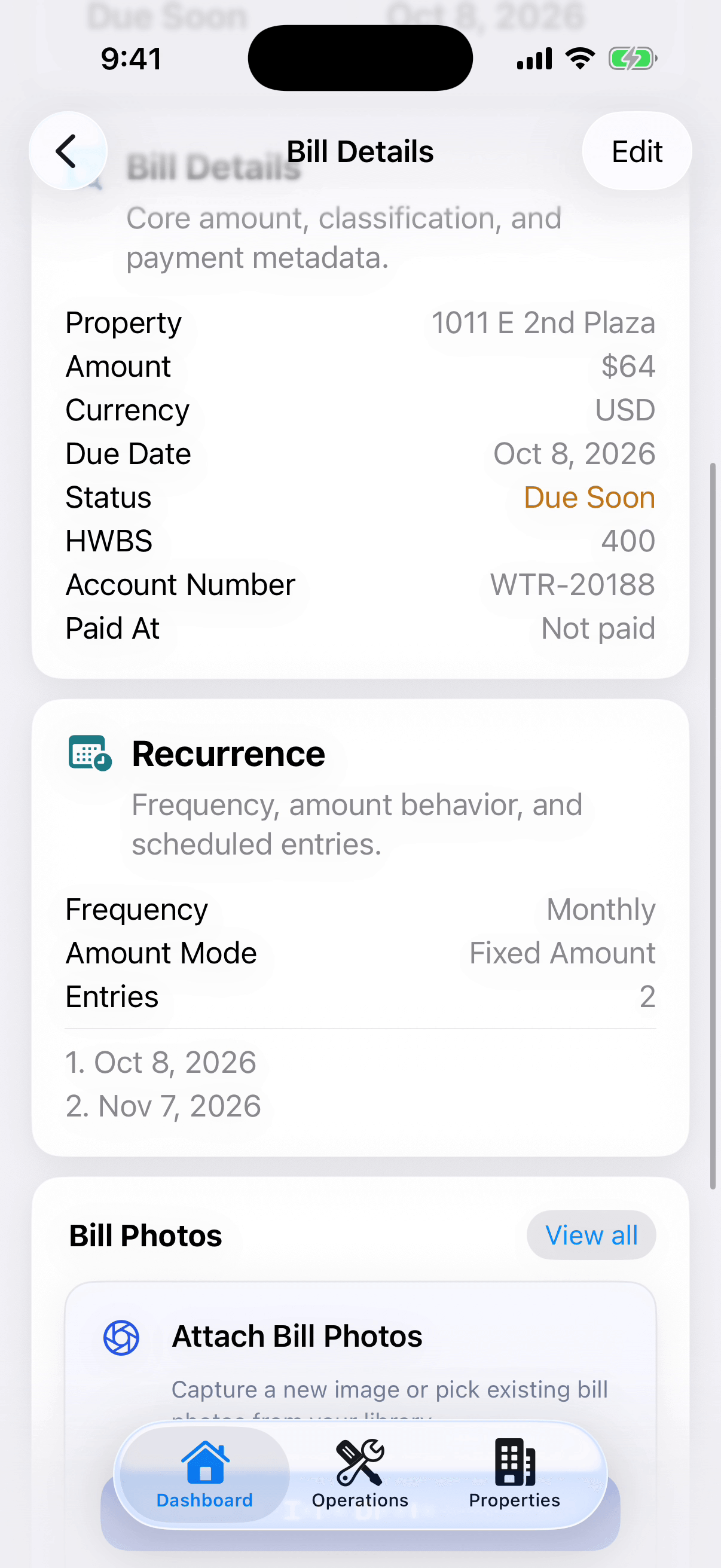 HW 4DAT: Bill details and recurrence.