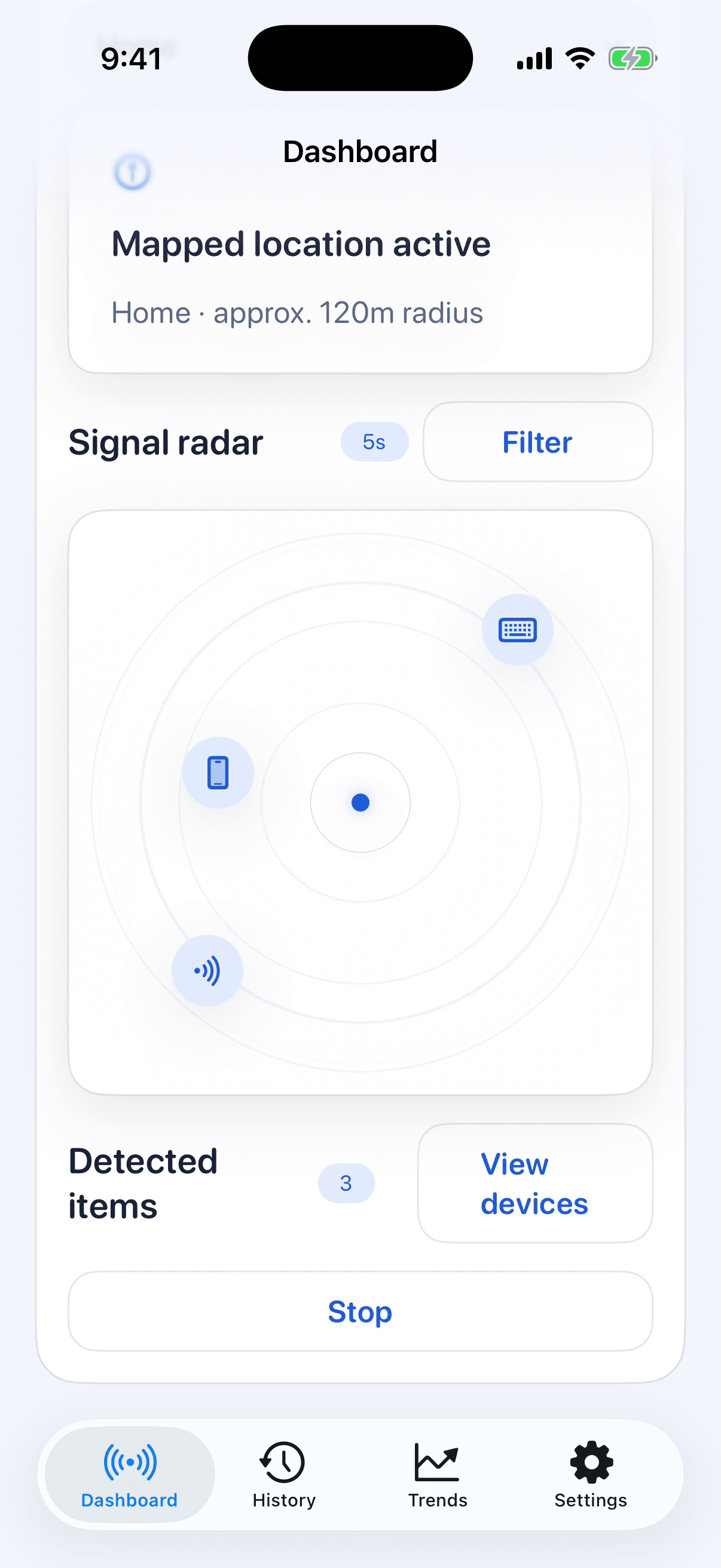 RF 4DAT: Bluetooth signal radar.