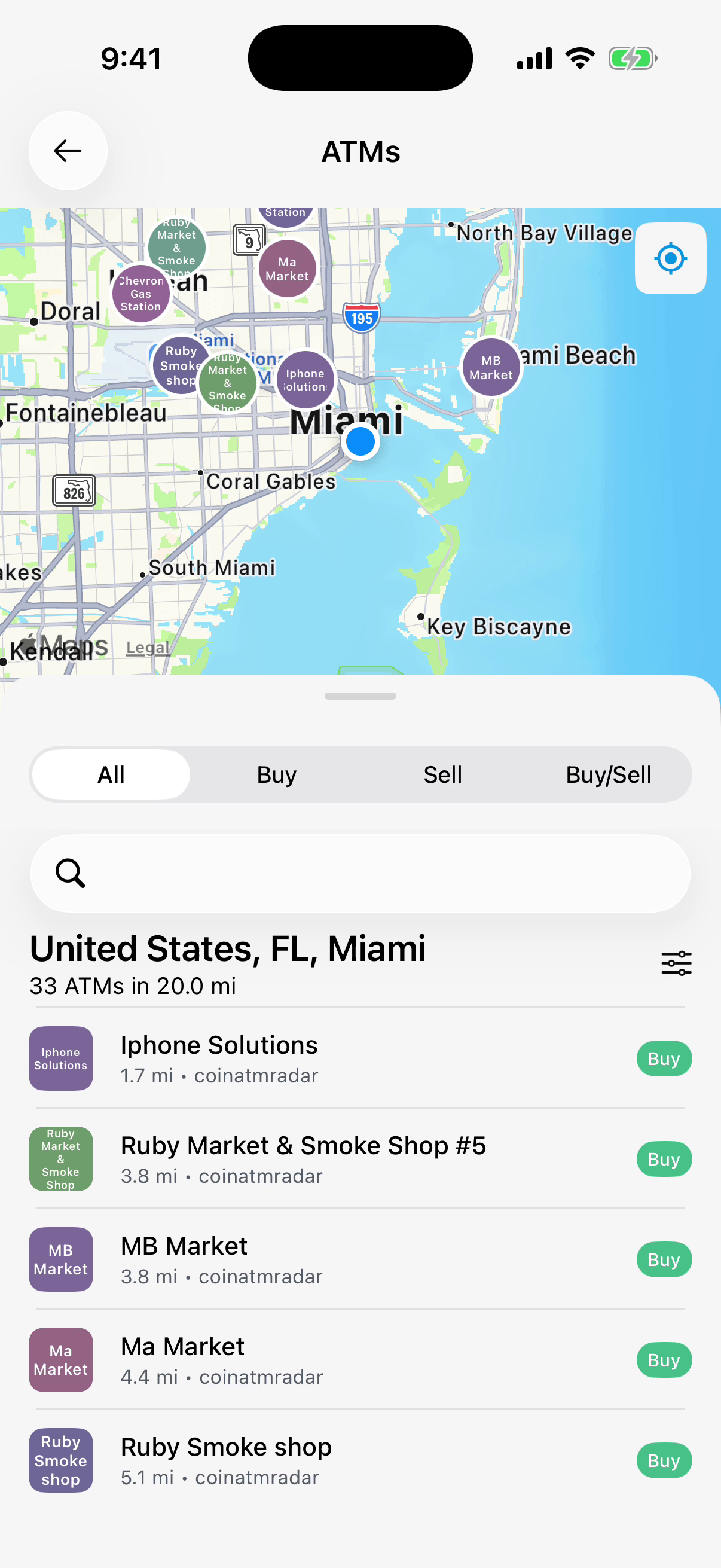 Dash Wallet iOS: Dash ATM map.