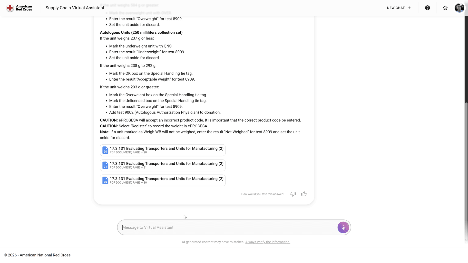 The Supply Chain assistant places document names and page references directly beneath its response.