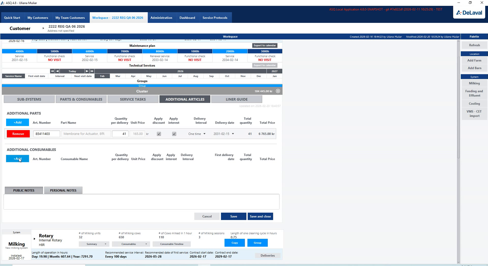 Adding articles to the service plan