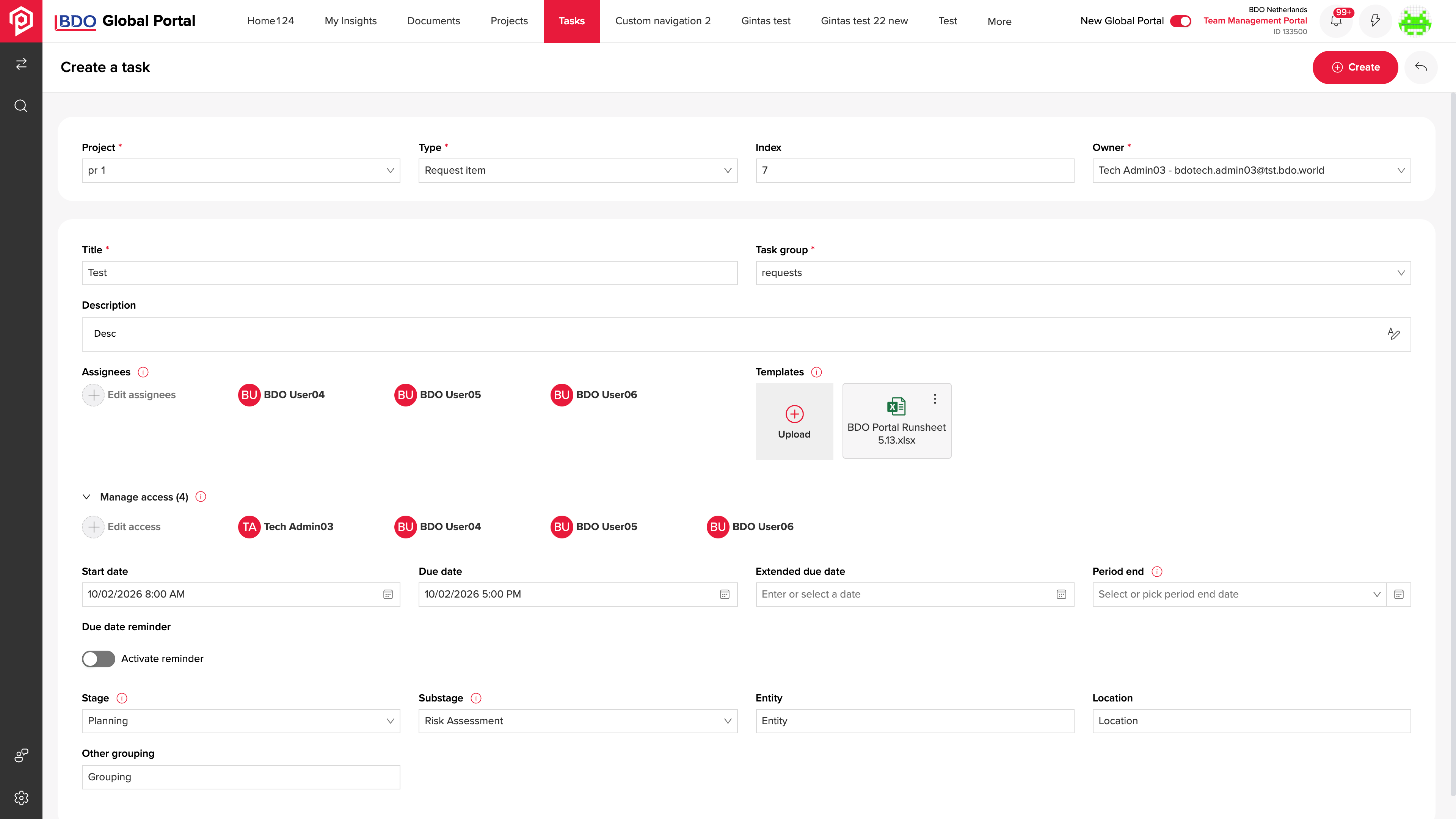 Assigning people, templates and dates