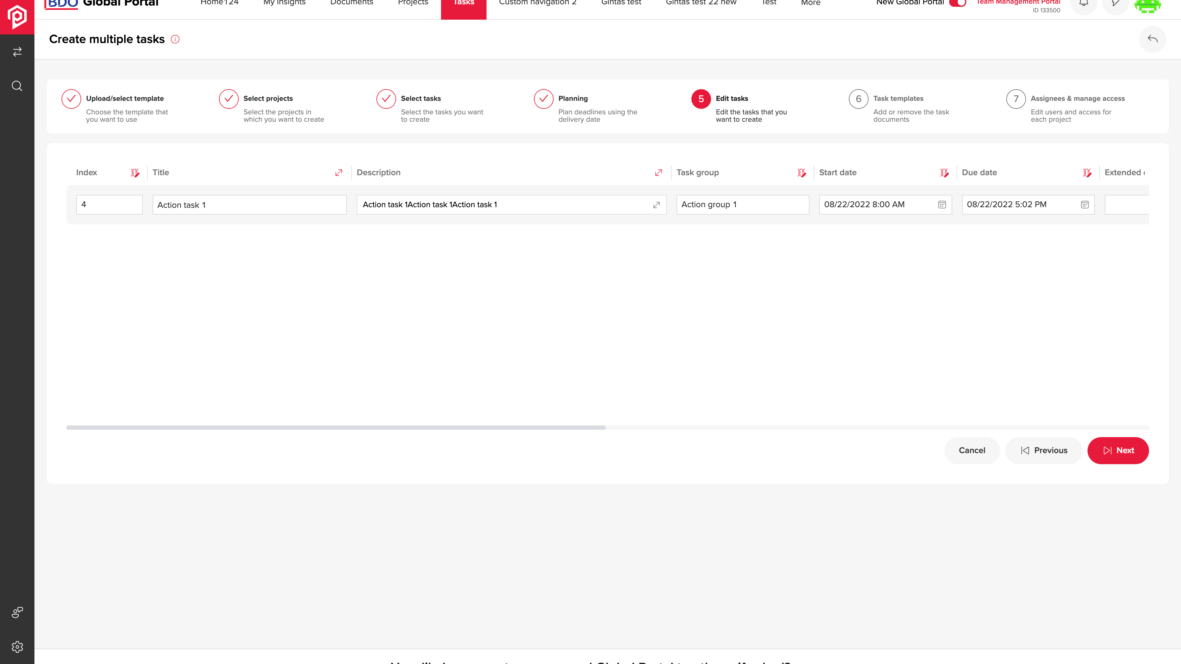 Editing task fields in the batch