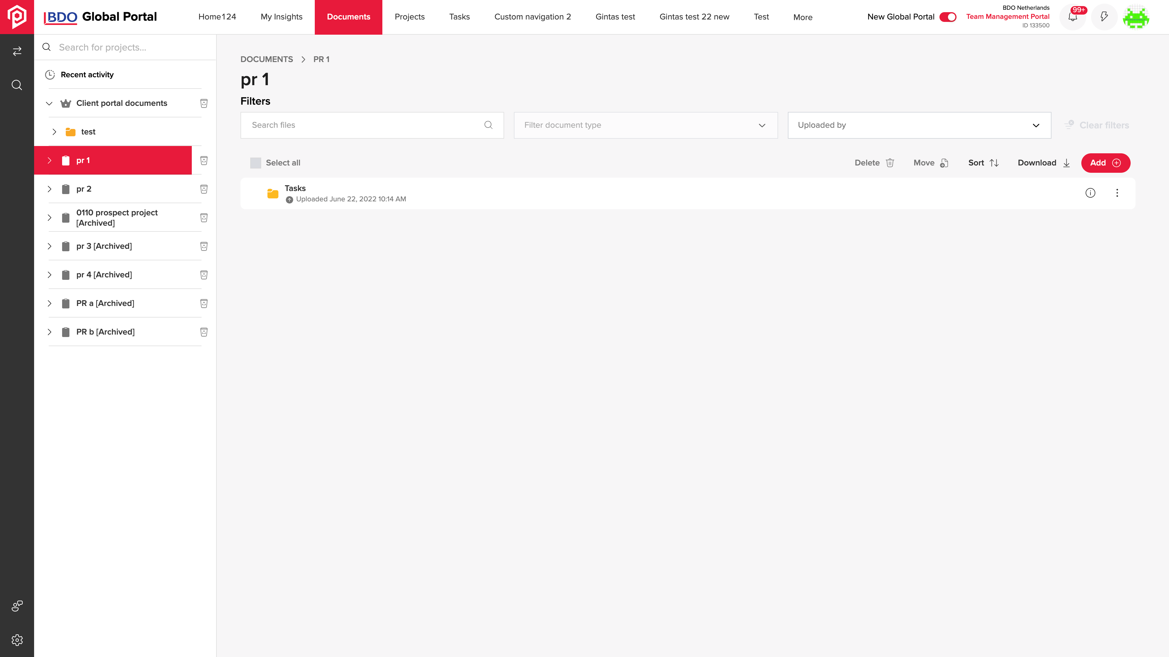 Project document folders