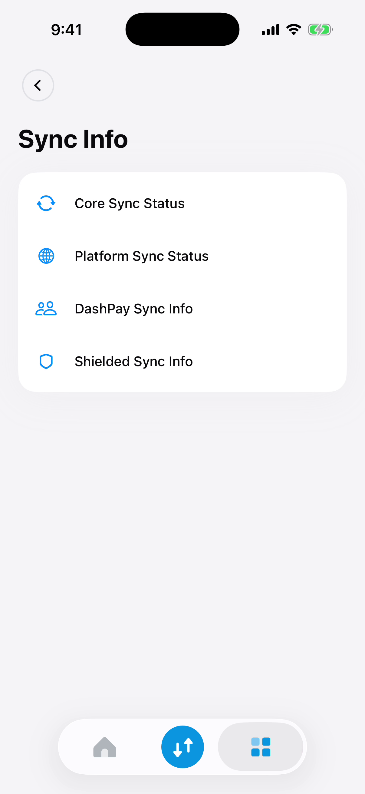Dash Wallet iOS: Wallet synchronisation status.