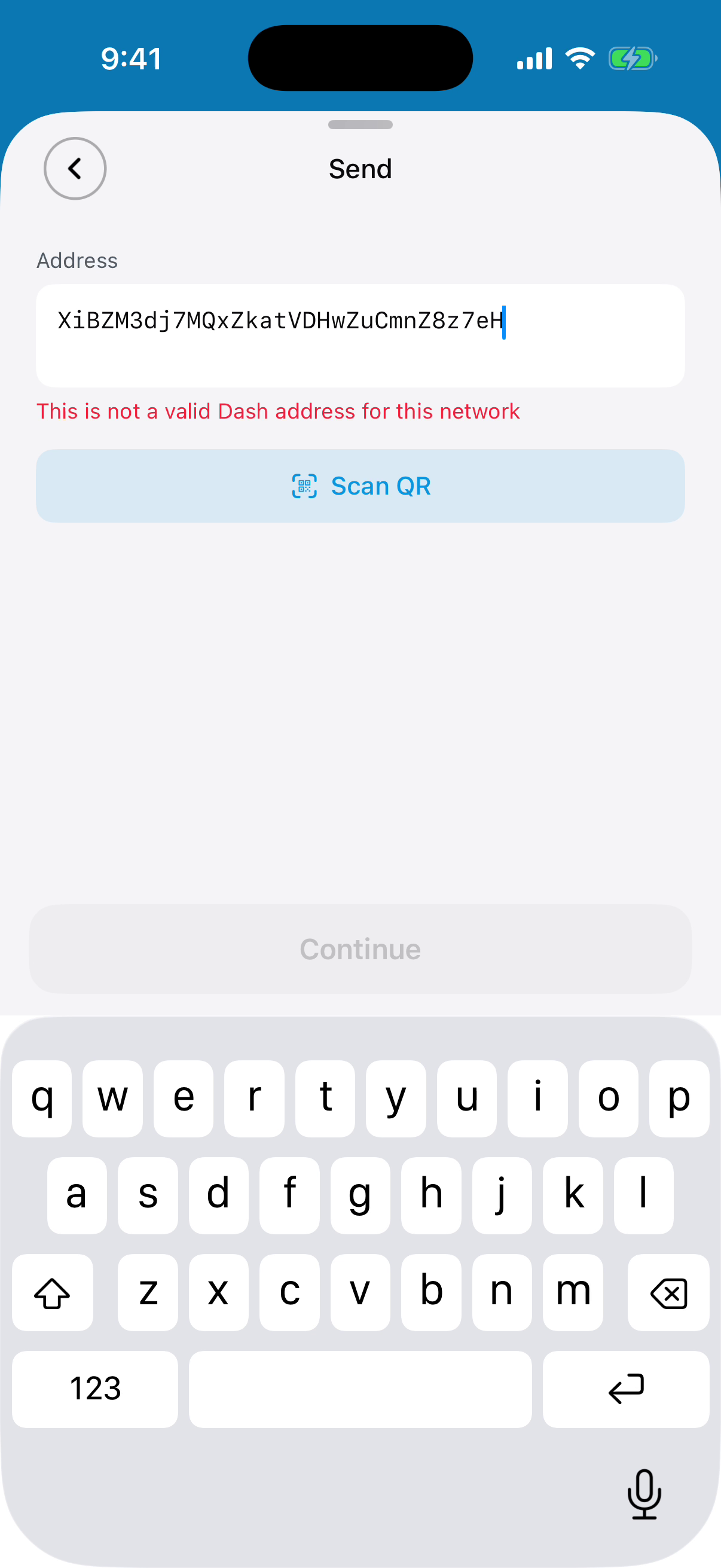 Dash Wallet iOS: Recipient address validation.