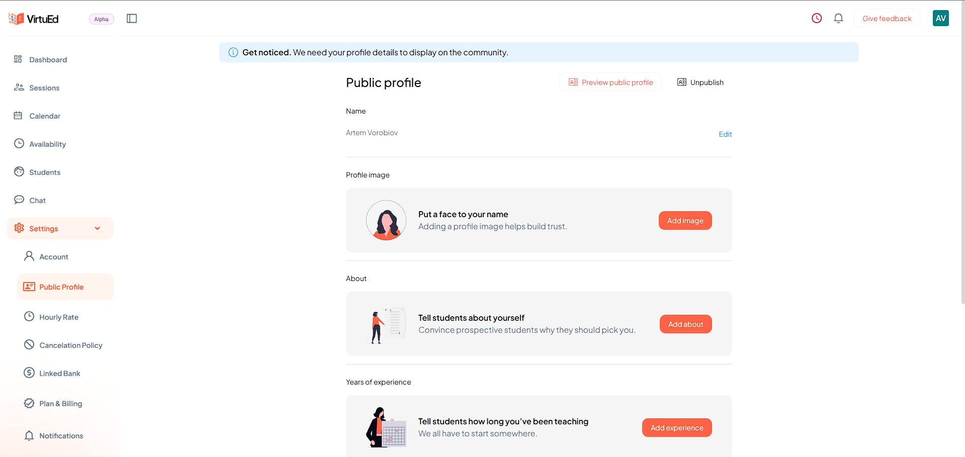 VirtuEd: Edit profile