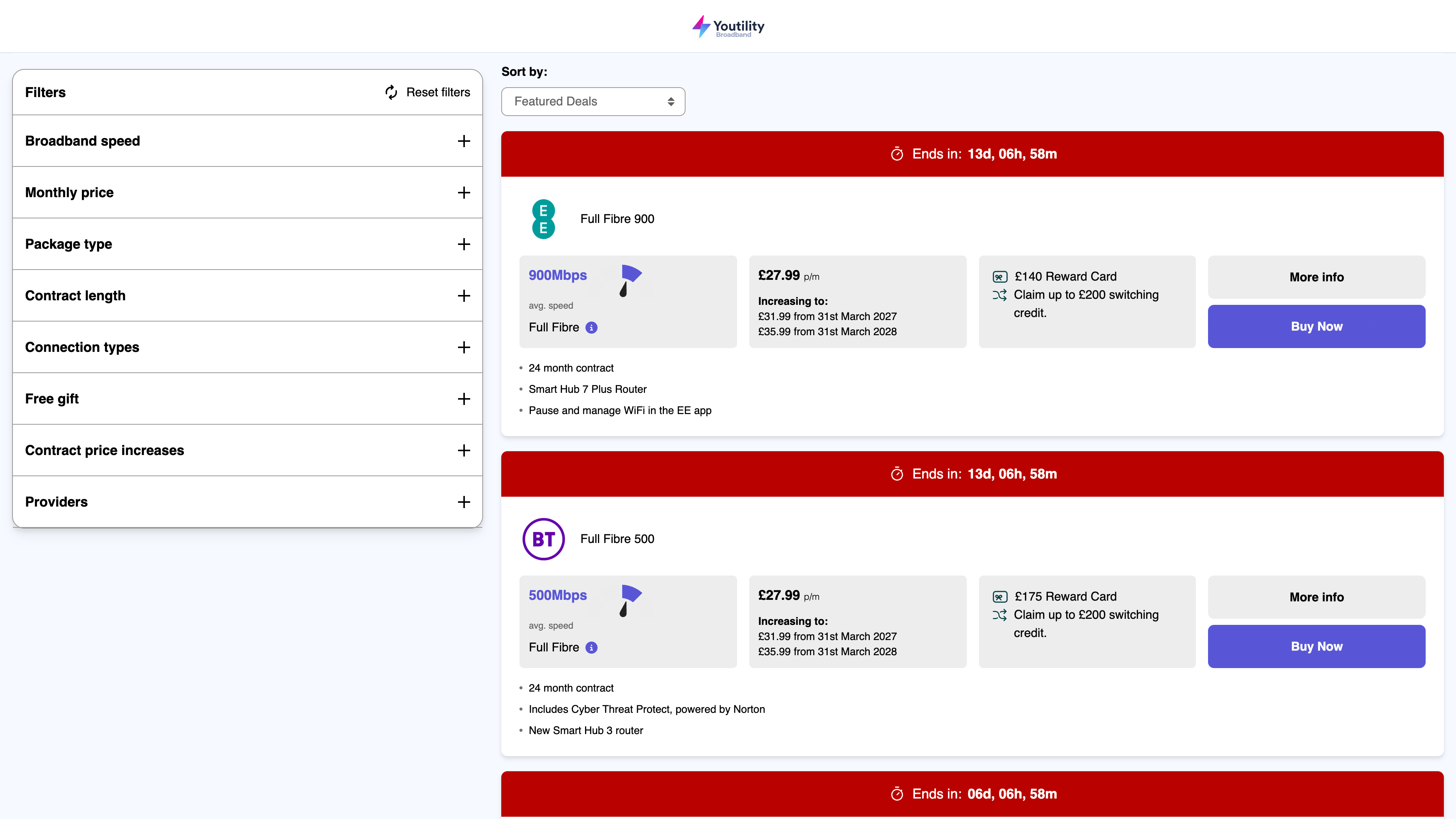 Broadband filters and offer terms